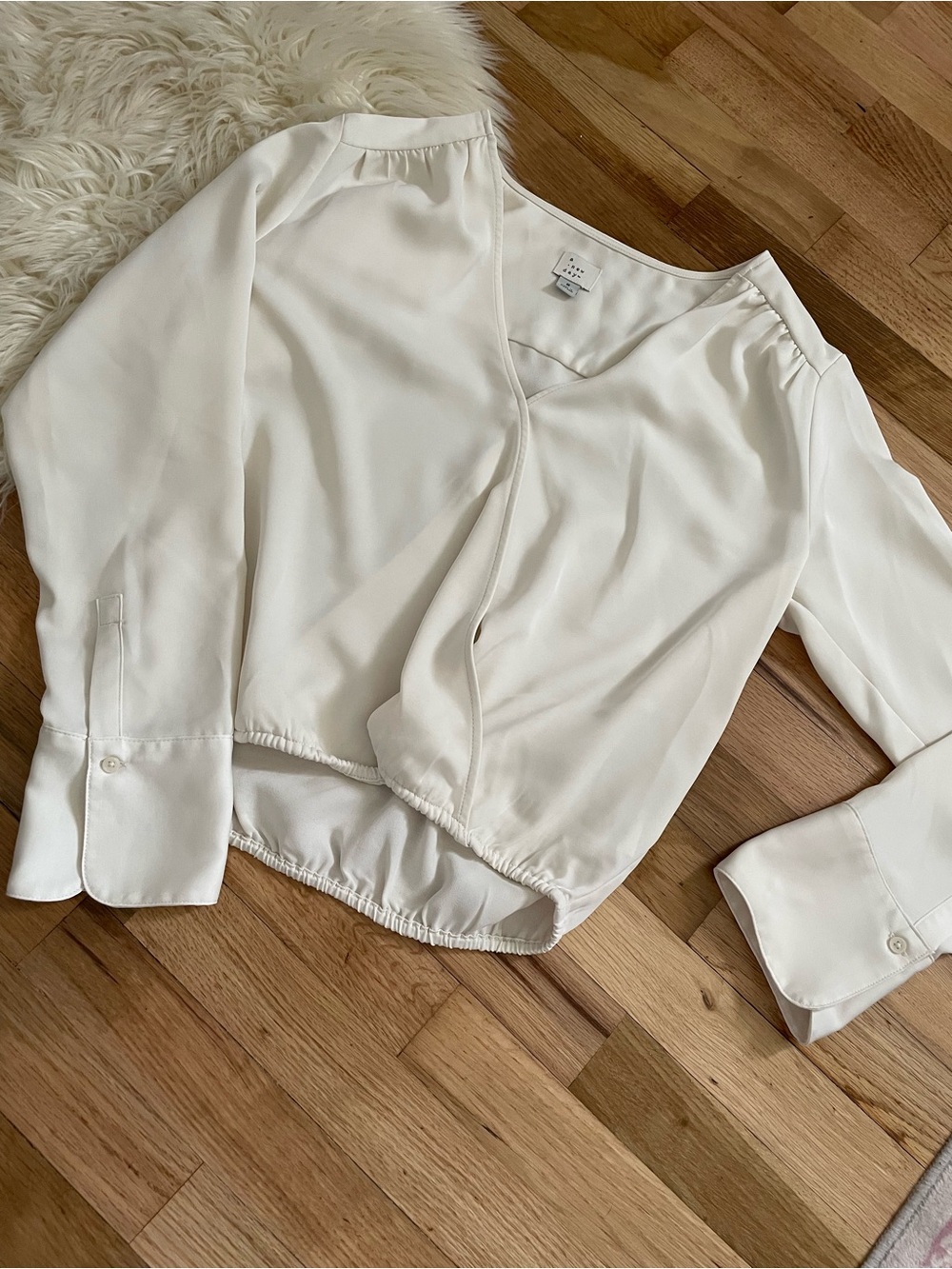 a new day Cream V-Neck Long-Sleeve Blouse